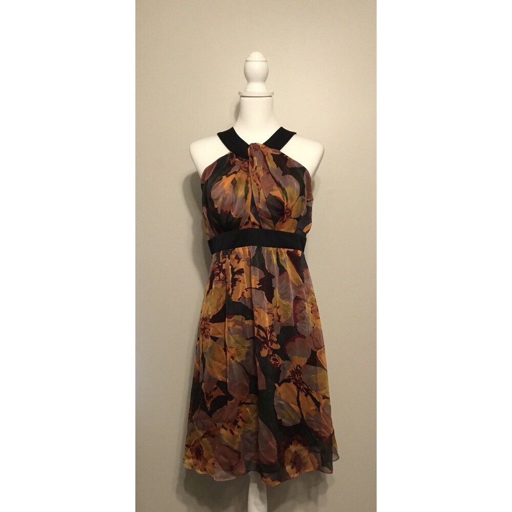 The Limited Sz 8 Floral Front Keyhole Short Dress Halter Neck  Sleeveless